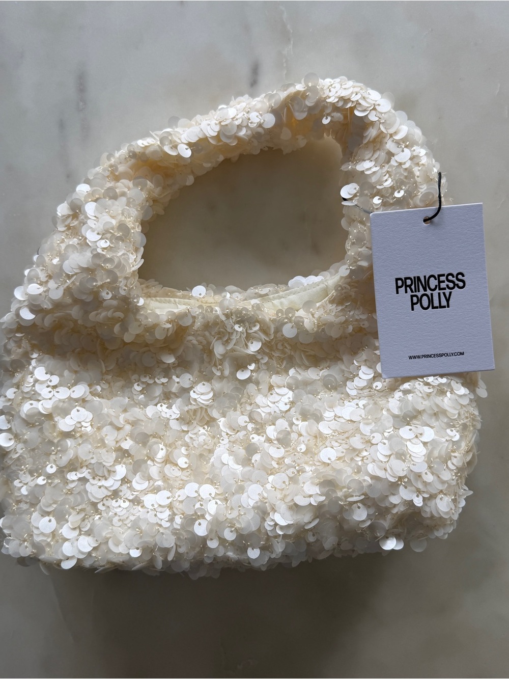 Princess Polly Ivory Sequin Mini Handle Bag